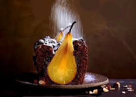 cake chocolat/noisettes aux poires entières