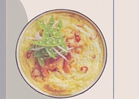 omelette au four, crevettes, pois gourmands et germes de soja
