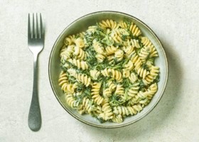 fusilli aux épinards, crème de parmesan